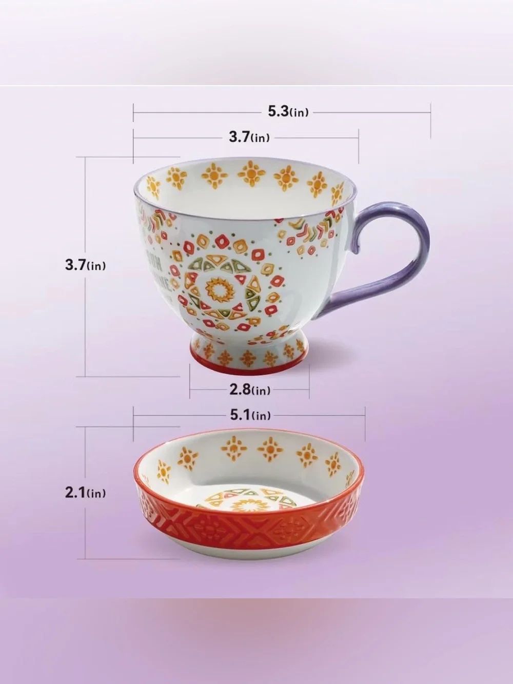 Ceramic Coffee Mug Set of 2 – 15 oz Mugs + Saucers